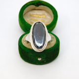Sterling Silver Chunky Faceted Haematite Cocktail Ring Vintage c1970 Size P 1/2