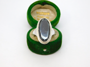 Sterling Silver Chunky Faceted Haematite Cocktail Ring Vintage c1970 Size P 1/2