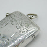 Victorian Sterling Silver Folate Pattern Vesta Case Antique 1889 Birmingham