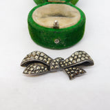 Sterling Silver Marcasite Set Ribbon Form Brooch Antique c1920 Art Deco