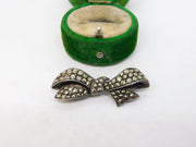 Sterling Silver Marcasite Set Ribbon Form Brooch Antique c1920 Art Deco