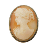 Art Deco Sterling Silver Mounted Carved Shell Cameo Brooch Antique c1920s
