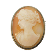 Art Deco Sterling Silver Mounted Carved Shell Cameo Brooch Antique c1920s