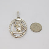 Sterling Silver Large Oval Cut-Out St Christopher Travel Pendant Vintage c1970