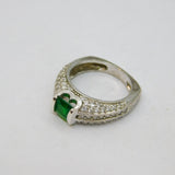 Sterling Silver Emerald Paste & Spinel Dress Ring Vintage c1970 Size P