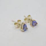 Pair of Sterling Silver Tanzanite Peardrop Minimal Stud Earrings Vintage c1990