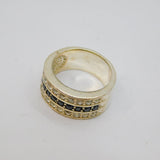 Sterling Silver Three Tier Black & White Crystal Dress Ring Modern c2000 Size M