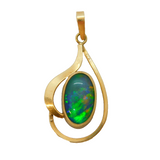 9ct Yellow Gold & Black Opal Set Drop Pendant Vintage c1970s