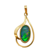 9ct Yellow Gold & Black Opal Set Drop Pendant Vintage c1970s