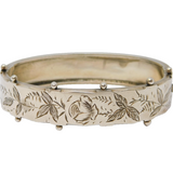 Victorian Sterling Silver Aesthetic Movement Floral Bangle Bracelet Antique