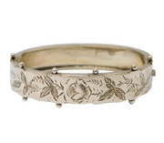 Victorian Sterling Silver Aesthetic Movement Floral Bangle Bracelet Antique