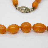 Art Deco Sterling Silver & Graduated Egg-Yolk Amber Necklace Antique c1920s