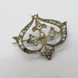 Victorian Sterling Silver & Paste Set Floral Brooch Pin Antique c1880s