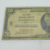 USA First National Bank of Marietta Twenty Dollar Banknote Antique 1929