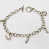 Sterling Silver Cable Link Charm Bracelet with Charms Vintage c1980s