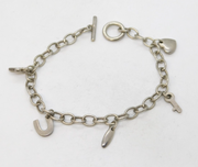 Sterling Silver Cable Link Charm Bracelet with Charms Vintage c1980s