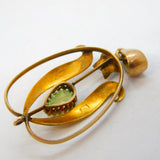 Edwardian 9ct Gold, Peridot & Pearl Set Lavalier Drop Pendant Antique c1910