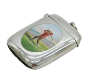Edwardian Sterling Silver Enamel Golf Interest Vesta Case Antique 1909 Chester