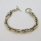 Sterling Silver Chunky Textured Double Link Chain T-Bar Bracelet Modern c1990