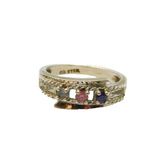 Sterling Silver Colourful Triple Gemstone Dress Ring Vintage c1970 Size P 1/2