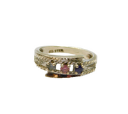 Sterling Silver Colourful Triple Gemstone Dress Ring Vintage c1970 Size P 1/2