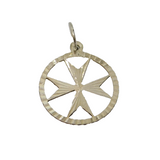 Sterling Silver Patterned Textured Maltese Cross Charm Pendant Vintage c1970