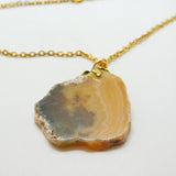 Gold Plated & Quartz Specimen Set Drop Pendant Vintage c1980 24" Length