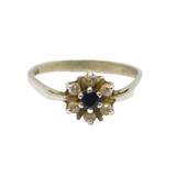 Sterling Silver Sapphire & Spinel Cluster Dress Ring Vintage c1970 Size N 1/2