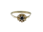 Sterling Silver Sapphire & Spinel Cluster Dress Ring Vintage c1970 Size N 1/2