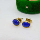 9ct Yellow Gold & Cabochon Blue Paste Stud Earrings Vintage 1995 Birmingham