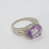 Sterling Silver Amethyst & White Topaz Cocktail Ring Vintage c1990 Size L 1/2