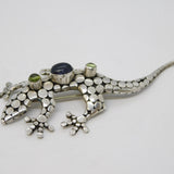 Sterling Silver, Peridot & Blue Cabochon Lizard Brooch Pin Vintage c1970