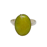 Sterling Silver Yellow-Green Hardstone Oval Dress Ring Vintage c1970 Size R