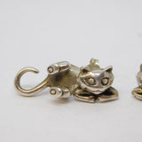 Pair of Studio Sterling Silver Articulated Cat Stud Earrings Vintage c1970s
