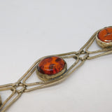 Sterling Silver Baltic Amber Set Five-Part Panel Bracelet Vintage c1970 19cm