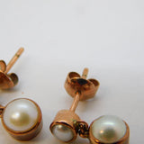 Pair of 9ct Rose Gold & Akoya Pearl Set Drop Stud Earrings Vintage c2000s