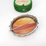 Victorian Sterling Silver Red Banded Agate Brooch Pin Antique c1860