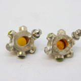 Pair of Sterling Silver 'Sputnik' Amber & Stone-Set Stud Earrings Vintage