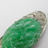 20th Century 9ct White Gold, Diamond & Carved Jade Floral Brooch Antique