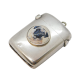 Victorian Sterling Silver & Enamel Pug Dog Vesta Case Antique 1892 Birmingham