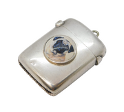 Victorian Sterling Silver & Enamel Pug Dog Vesta Case Antique 1892 Birmingham