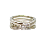 Sterling Silver Paste Set Crossover Triple Band Dress Ring Modern c1990 Size P
