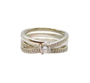 Sterling Silver Paste Set Crossover Triple Band Dress Ring Modern c1990 Size P