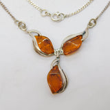 Sterling Silver & Baltic Amber Three-Part Floral Necklace Vintage c1970s