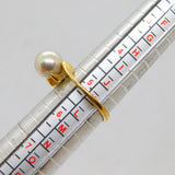 Gold On Sterling Silver Pearl Solitaire Studio Dress Ring Modern c1990 Size K