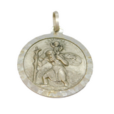 Sterling Silver Round St Christopher Travel Pendant Vintage c1970