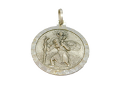 Sterling Silver Round St Christopher Travel Pendant Vintage c1970