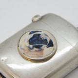 Victorian Sterling Silver & Enamel Pug Dog Vesta Case Antique 1892 Birmingham