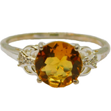 Sterling Silver Citrine & White Sapphire Dress Ring Vintage c1970 Size N