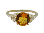 Sterling Silver Citrine & White Sapphire Dress Ring Vintage c1970 Size N